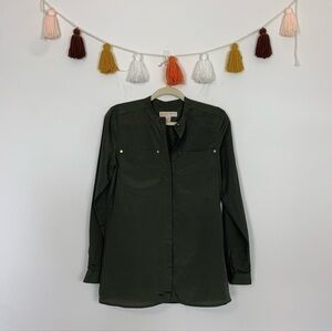 Michael Kors Button Front Shirt Olive Green Size Small